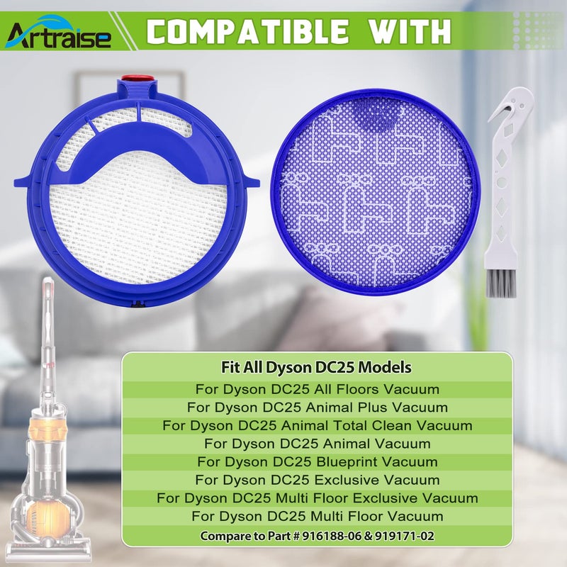 Artraise Filter Replacement Parts for Dyson DC25 Ball Vacuum Cleaner, 2 Pre-Motor Filters & 2 Post Motor HEPA Filters, Fits All DC25 Models -Compare to Part # 919171-02 and 916188-06 - Image 2